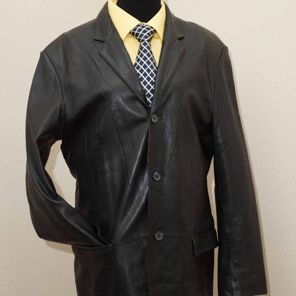 Mens When Blu Lambskin Leather Coat
